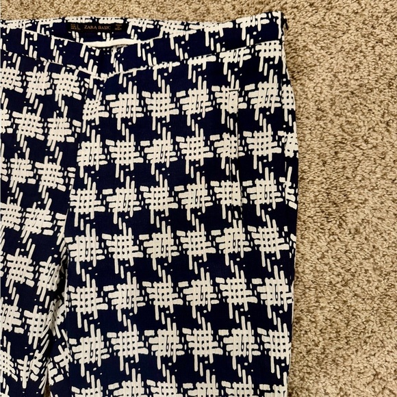 Zara Basic Navy Houndstooth Slim Ankle Pants | Y2K Preppy Workwear Trousers L - Picture 5 of 11